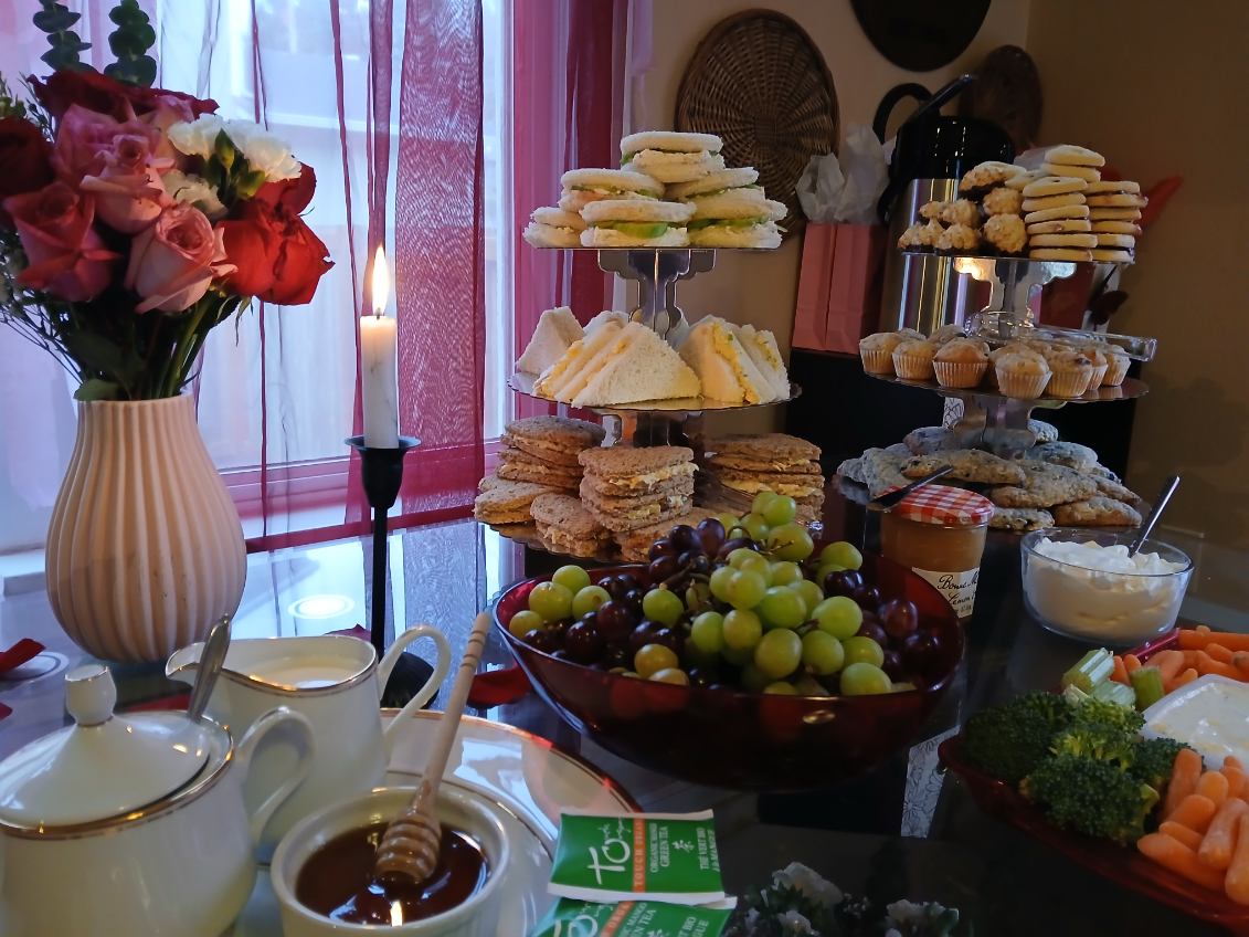 Landscape view of a tea party table setting